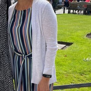 women’s multicolored, belted striped jumpsuit, comfy, size S